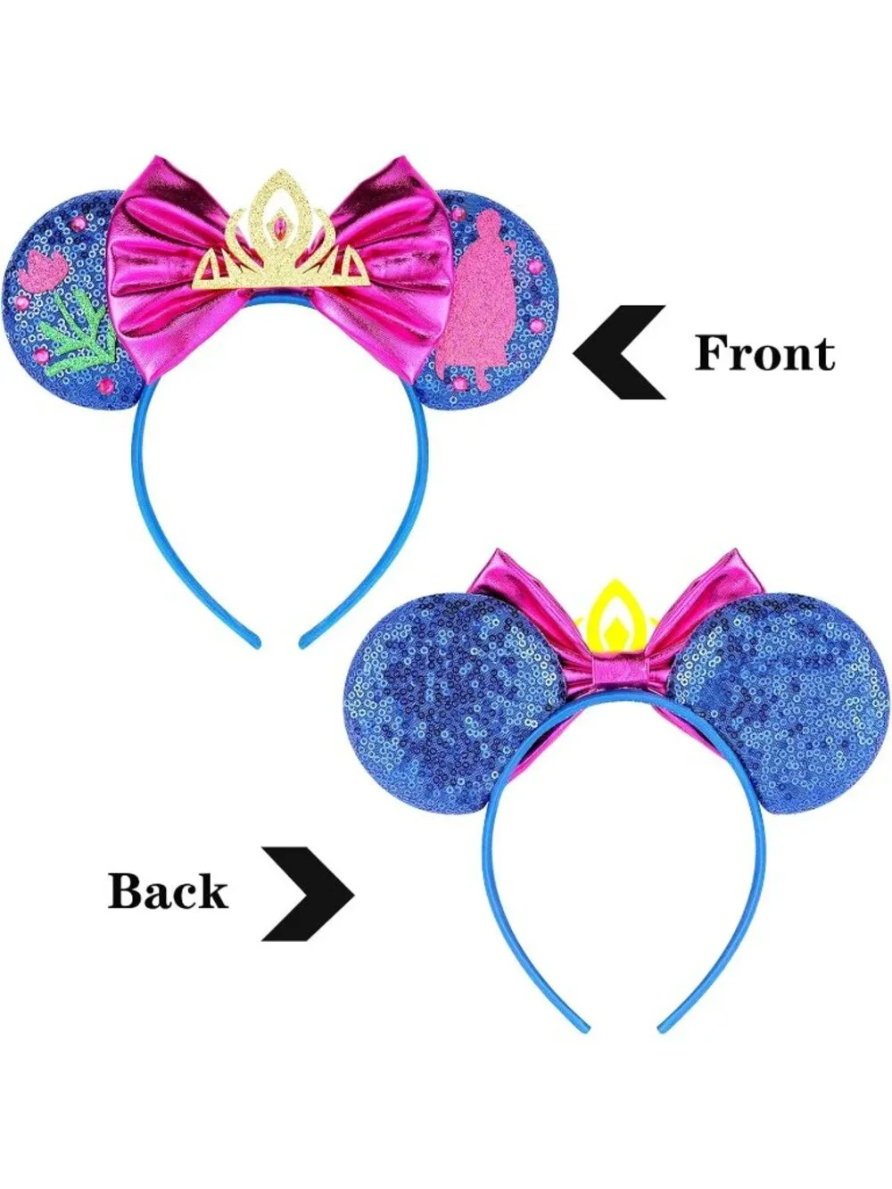 Women Gold Pink Sequin Handmade Mickey Mouse Headband 2 Pieces
